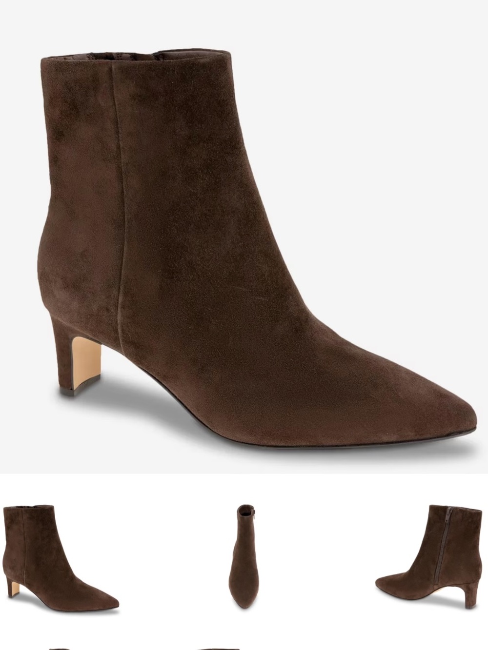 Women's Brown Suede Pointed-Toe Low Heel Ankle Boots